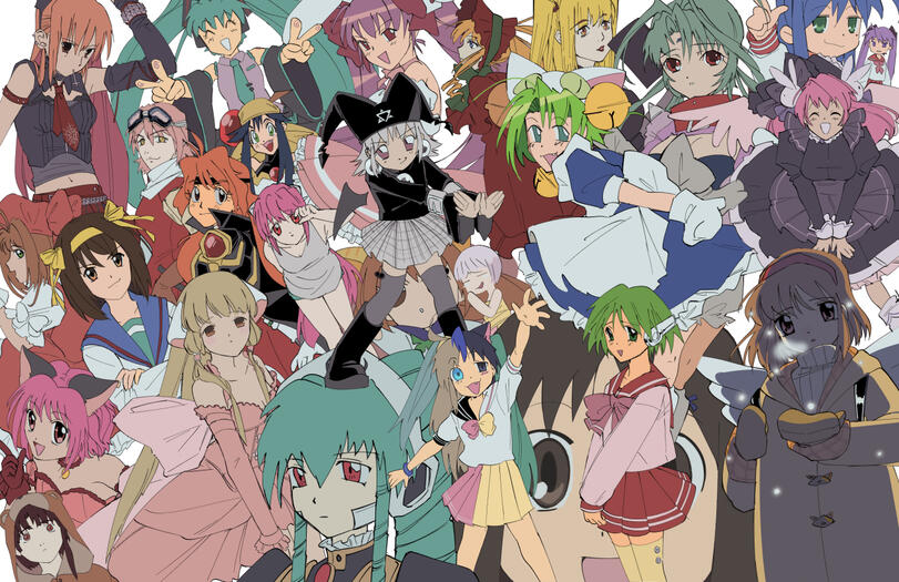 A collage of anime girls sold as a print